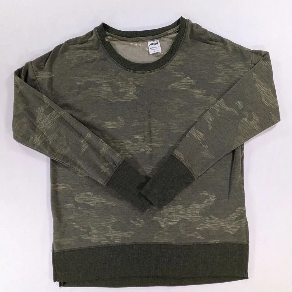 Avia Women's XS Green Gray Camouflage Long Sleeve Pullover Activewear T-Shirt